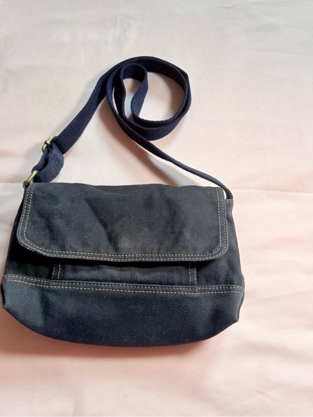 Vintage Fossil Black Canvas Flap Messenger Crossbody Bag Paisley Lining